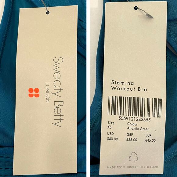 Sweaty Betty Stamina Sports Bra Sz XS 0 2 New $40 Blue Green Seamless Med Impact - Picture 8 of 11